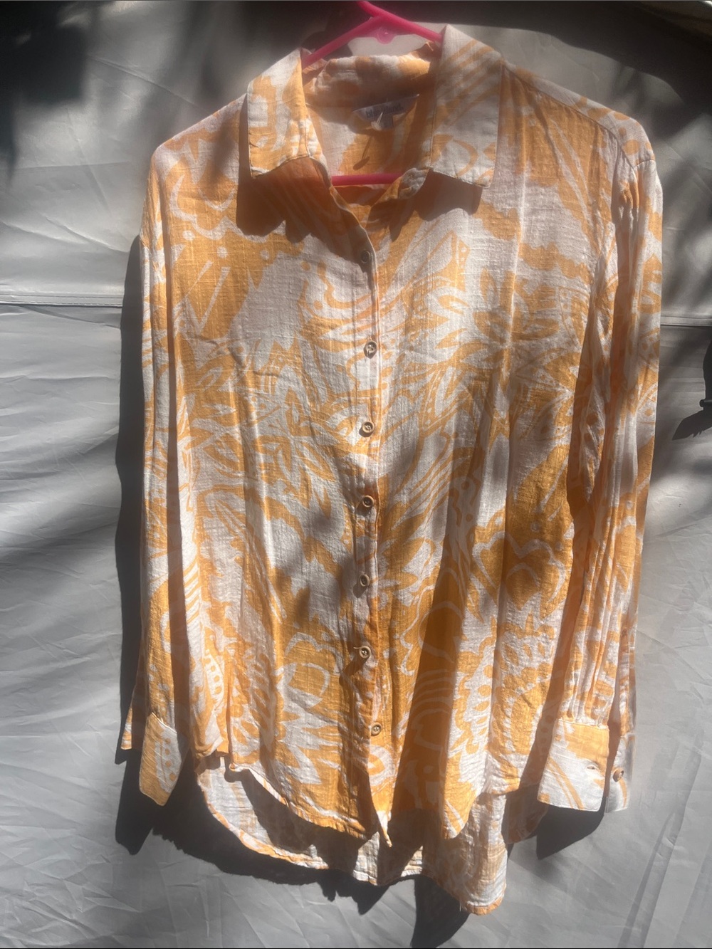 blue island orange and White Floral Button-Down Shirt
